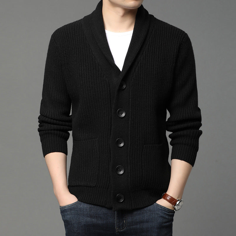 Herren Strickjacke mit Schalkragen und praktischen Taschen R&B