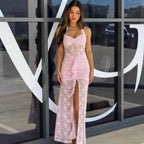 Damen Raffiniertes Maxikleid mit Spitzenakzenten und tiefem Schlitz R&B
