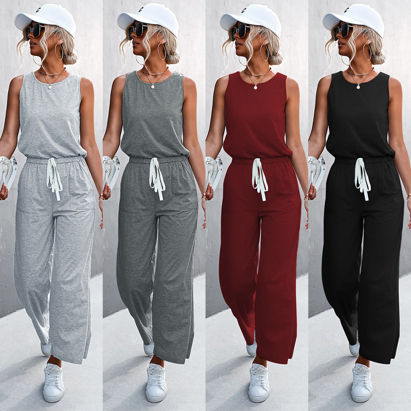 Damen luftiger Jumpsuit mit weitem Bein und elastischem Taillenzug R&B