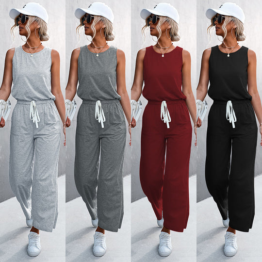 Damen luftiger Jumpsuit mit weitem Bein und elastischem Taillenzug R&B