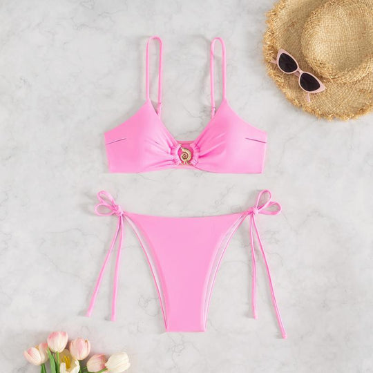 Damen Bikini-Set mit verspieltem Knoten und elegantem Gold-Detail R&B