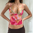Damen Spaghetti-Trägertop mit floralem Design und glitzerndem Dekolleté R&B