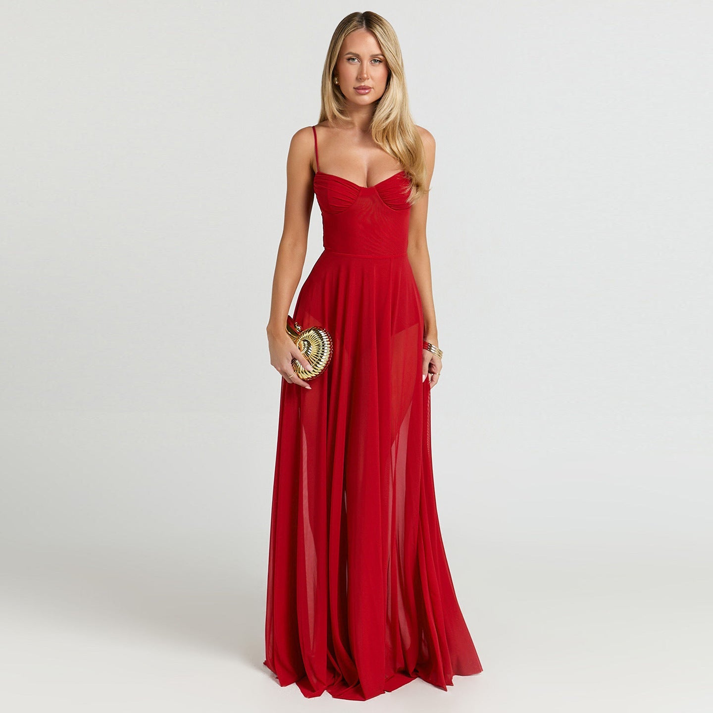 Damen Transparente Maxi-Robe mit elegantem Bustier-Oberteil R&B