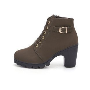Damen Stiefeletten mit Blockabsatz und Schnürung R&B