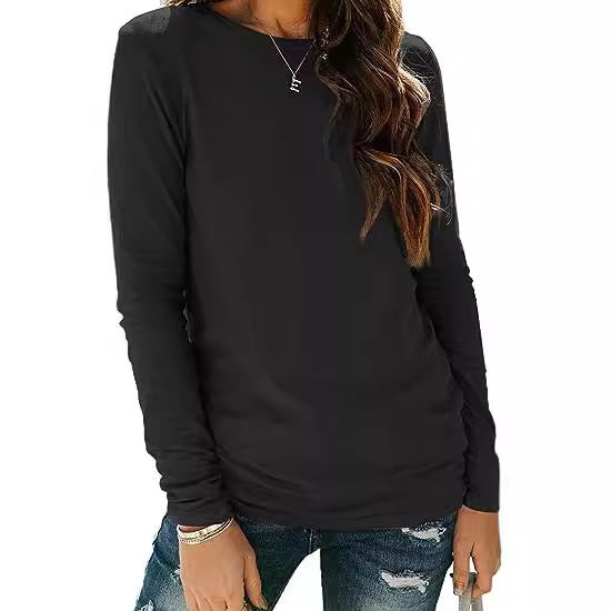 Damen Langarm-T-Shirt aus hochwertiger Baumwolle mit Rundhalsausschnitt R&B