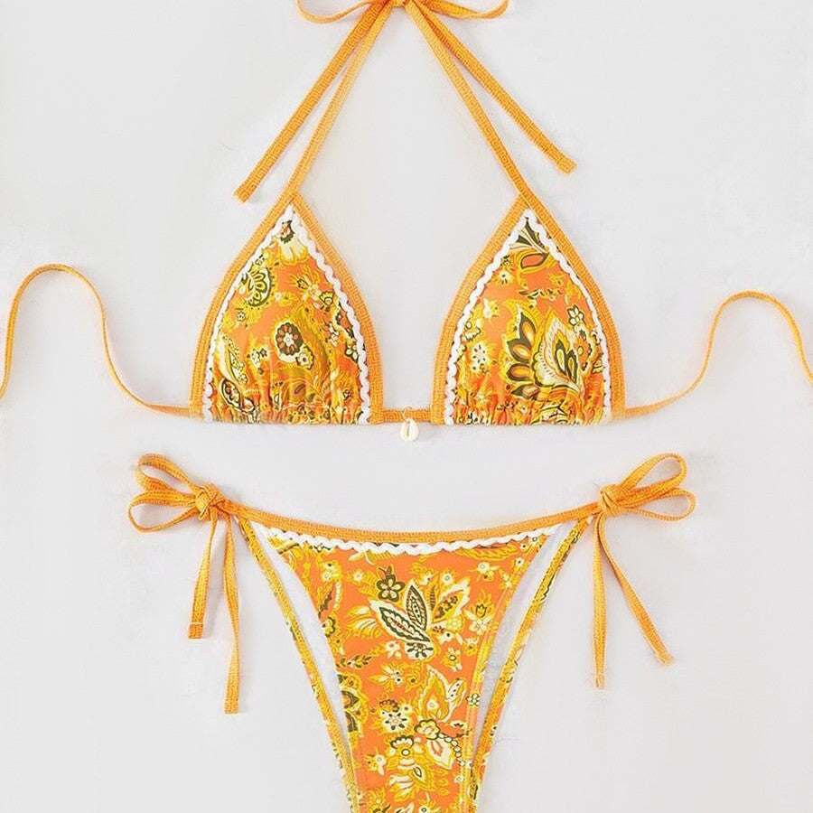 Damen Triangel-Bikini mit floralem Vintage-Muster R&B