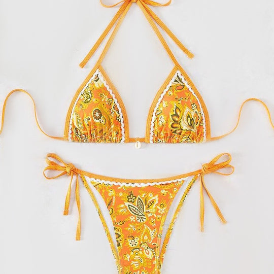 Damen Triangel-Bikini mit floralem Vintage-Muster R&B