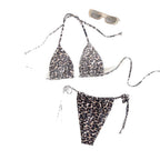 Damen Triangel-Bikini-Set mit Raffungen und Leo-Muster R&B