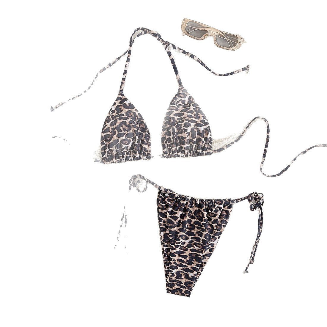 Damen Triangel-Bikini-Set mit Raffungen und Leo-Muster R&B
