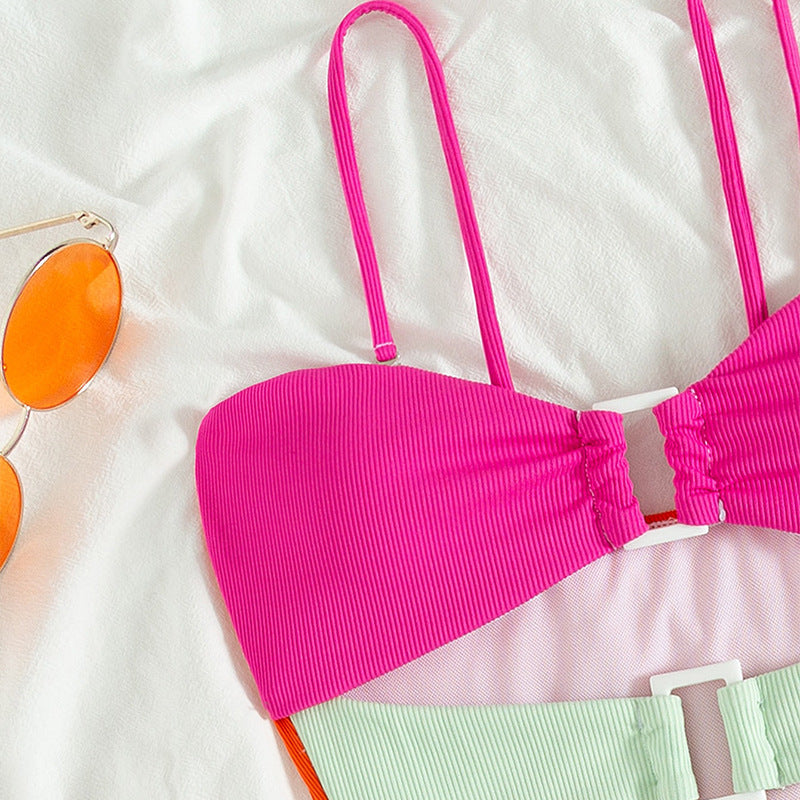 Damen Bikini-Set mit modischen Cut-Outs und buntem Schnitt R&B