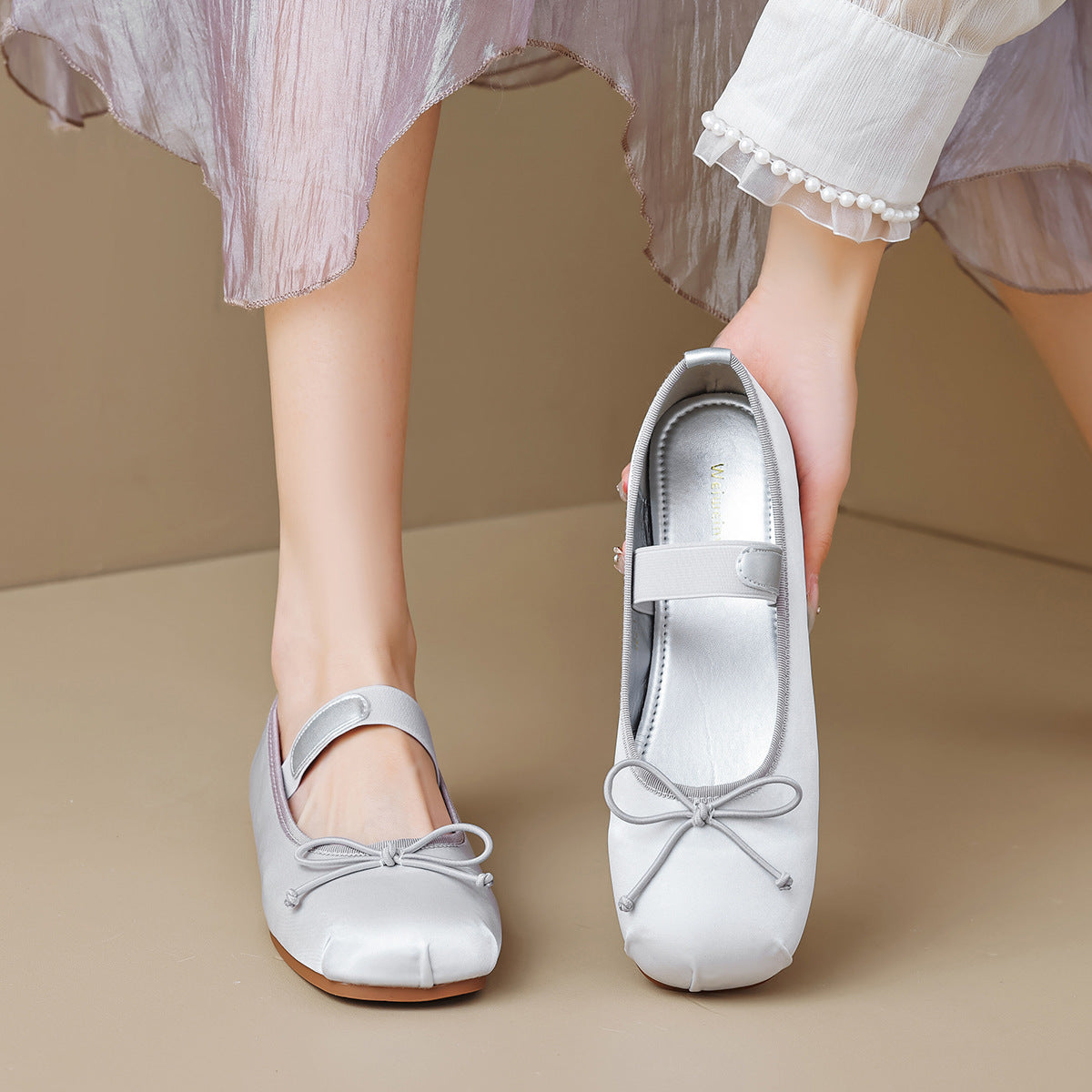 Damen Ballerinas mit elegantem Schnallenverschluss und zartem Schleifendetail