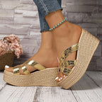 Damen Wedge-Sandalen mit eleganter Kreuzriemenstruktur und exotischer Korksohle R&B