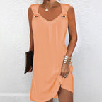 Damen Wickelkleid mit dekorativen Trägern und V-Ausschnitt R&B