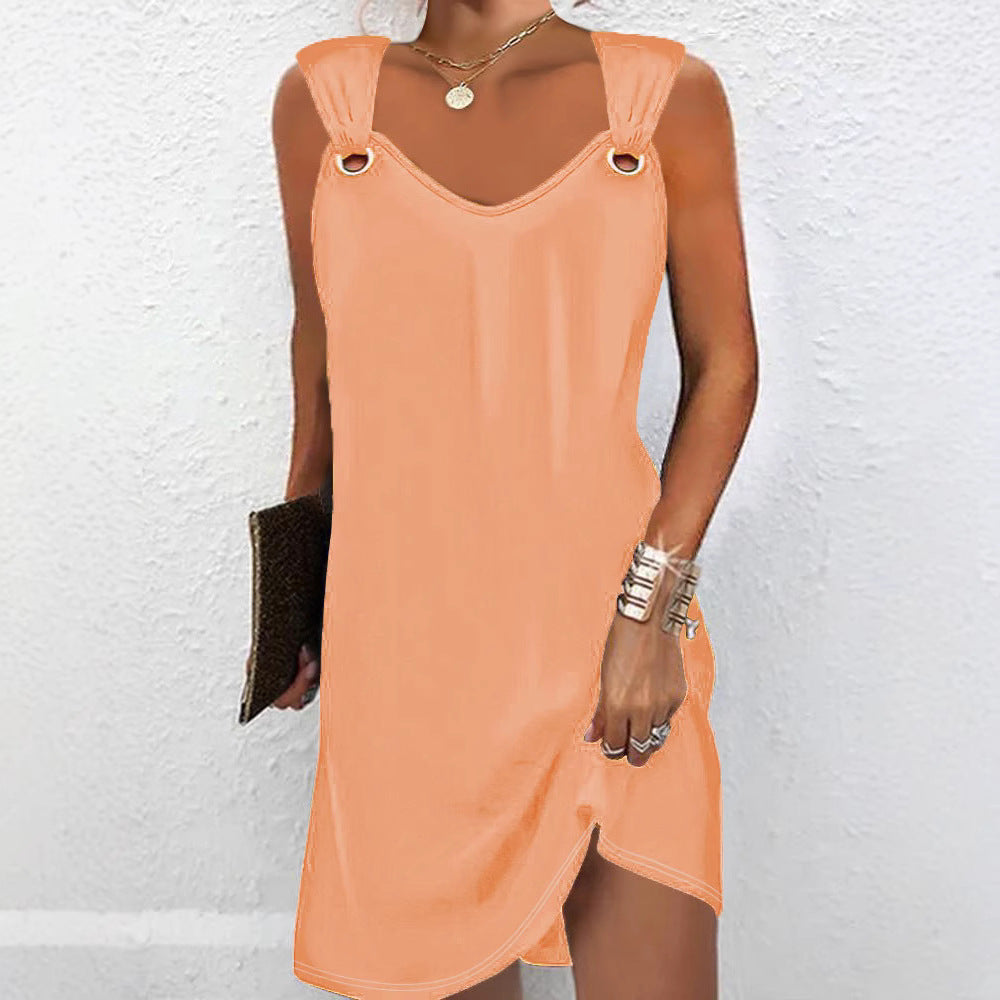 Damen Wickelkleid mit dekorativen Trägern und V-Ausschnitt R&B