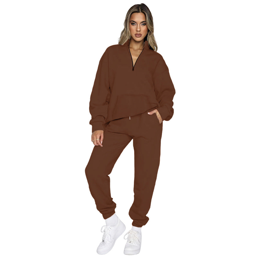 Damen Sportliches Set mit hohem Kragen und Taschen R&B
