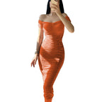 Damen figurbetontes Minikleid mit schulterfreiem Schnitt und Raffung R&B