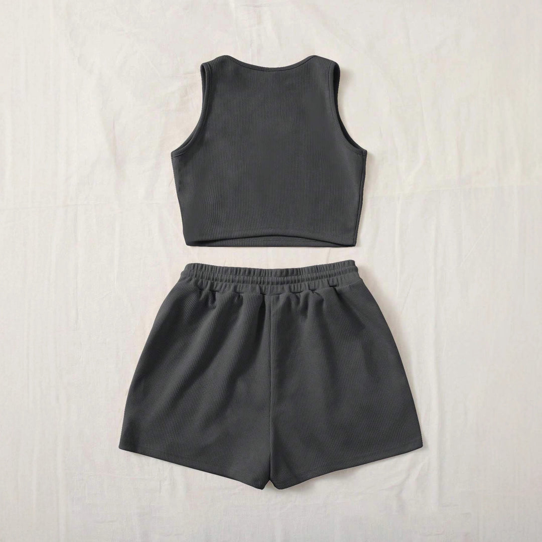 Damen Sportliches Zweiteiler Set mit Top und Shorts R&B