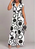 Damen Jumpsuit mit modernem Kreismuster und Taillengürtel R&B