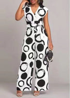 Damen Jumpsuit mit modernem Kreismuster und Taillengürtel R&B