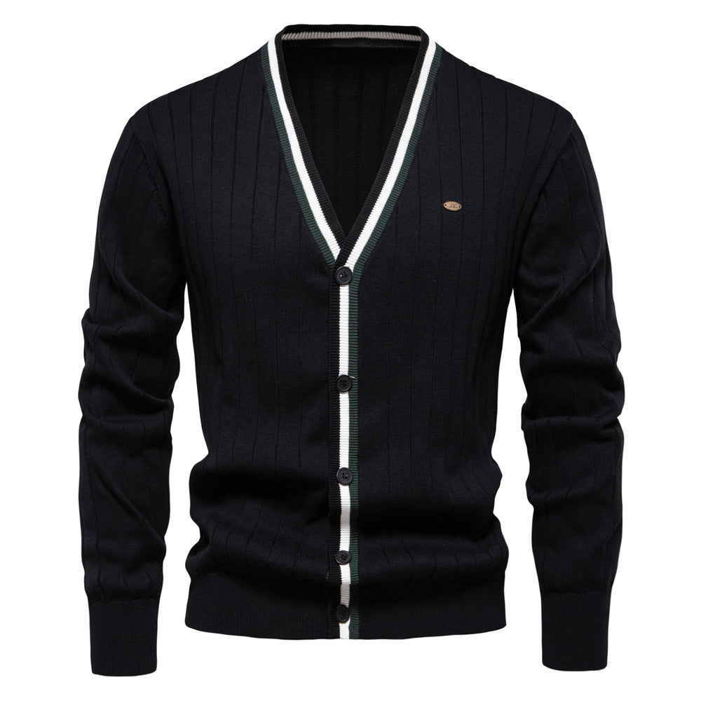 Herren Strickjacke mit elegantem V-Ausschnitt und feiner Rippstruktur R&B