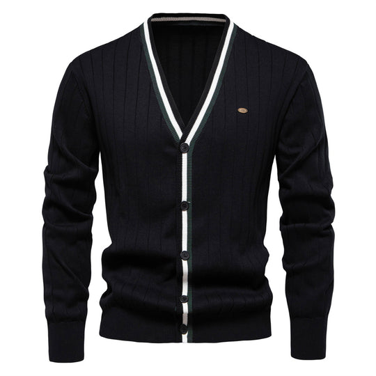 Herren Strickjacke mit elegantem V-Ausschnitt und feiner Rippstruktur R&B