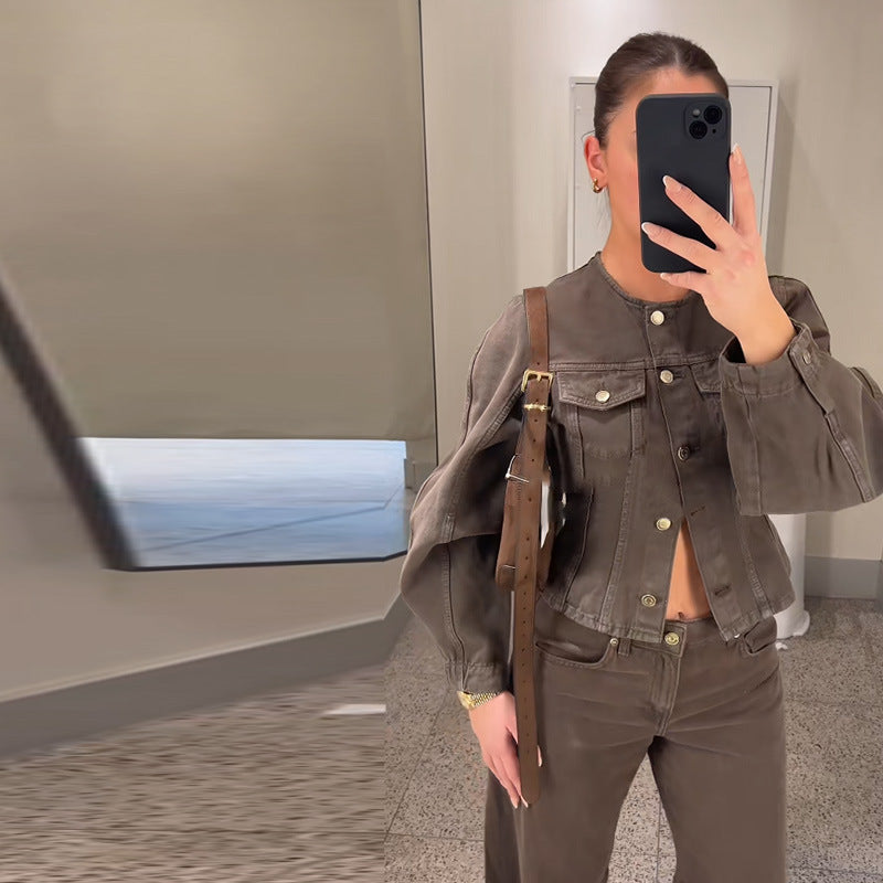 Damen Trendige Baumwolljacke im Vintage-Stil mit praktischen Taschen R&B