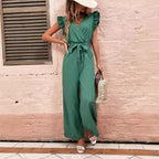 Damen Eleganter Jumpsuit mit Taillengürtel und Rüschendetails R&B
