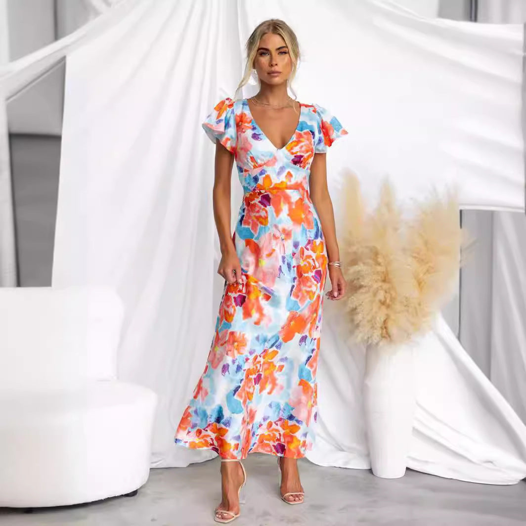 Damen Maxi-Kleid mit floralem Design und fließender Silhouette R&B