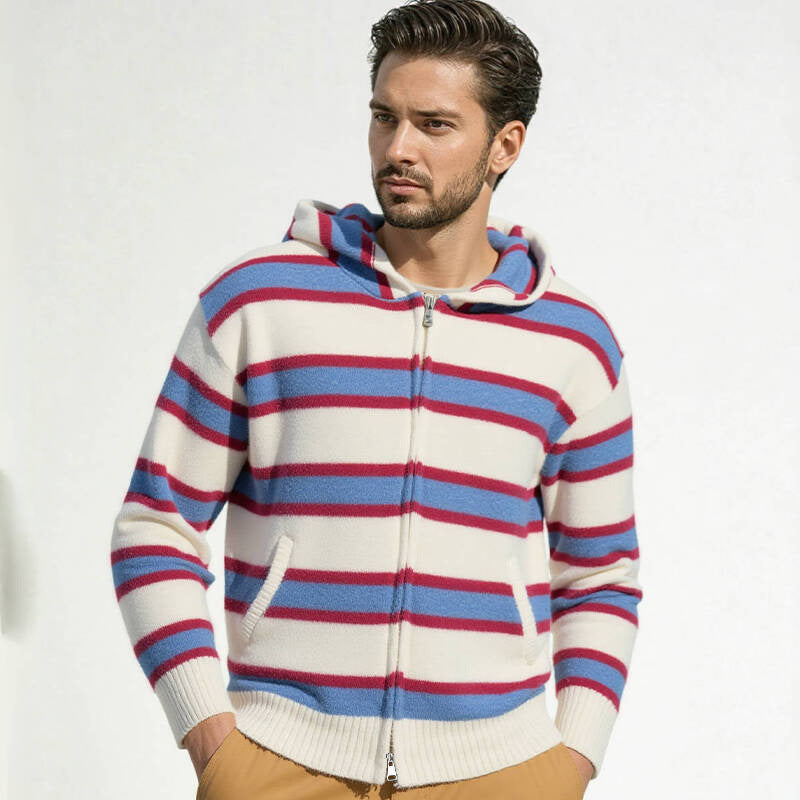 Herren gestreifte Kapuzenjacke aus weichem Material R&B