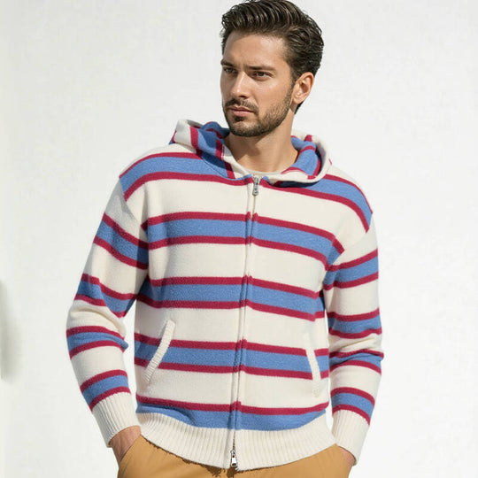 Herren gestreifte Kapuzenjacke aus weichem Material R&B