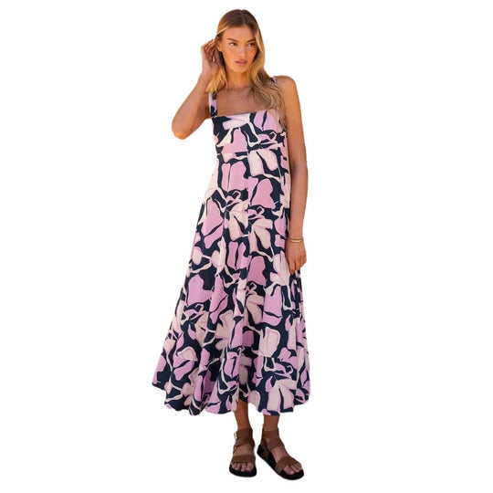 Damen Maxikleid mit lebhaftem floralem Design und schwingendem Rock R&B