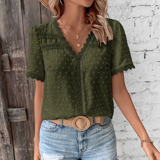 Damen Bluse mit zarten Spitzenakzenten und modernem V-Ausschnitt R&B