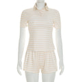 Damen gestreiftes Schlafset mit Poloshirt und Shorts R&B