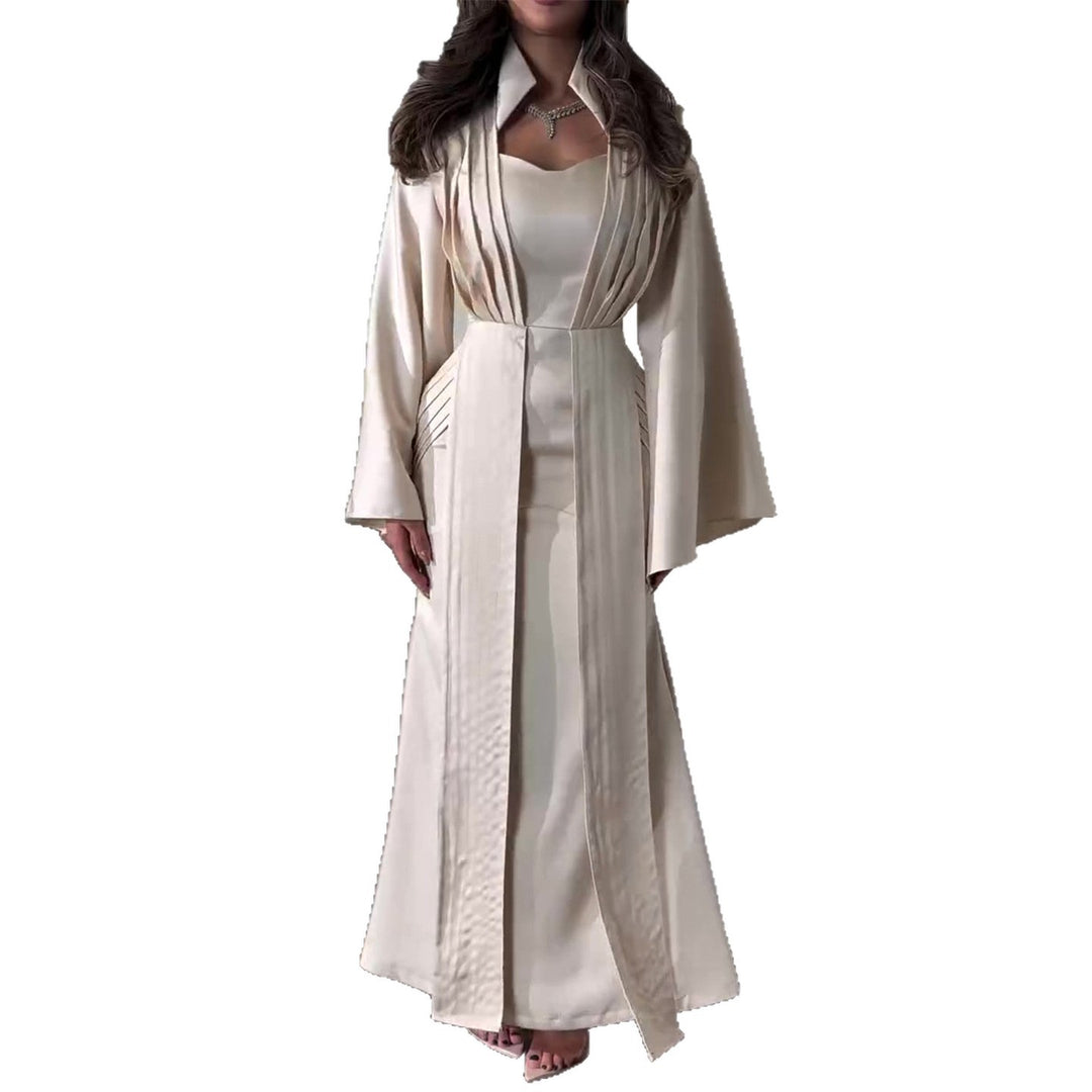 Damen elegantes Maxikleid mit schickem Taillenschnitt und luxuriösem Satinbesatz R&B