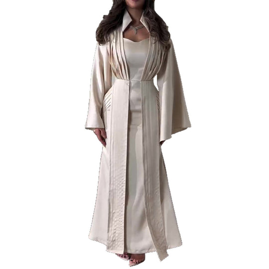 Damen elegantes Maxikleid mit schickem Taillenschnitt und luxuriösem Satinbesatz R&B