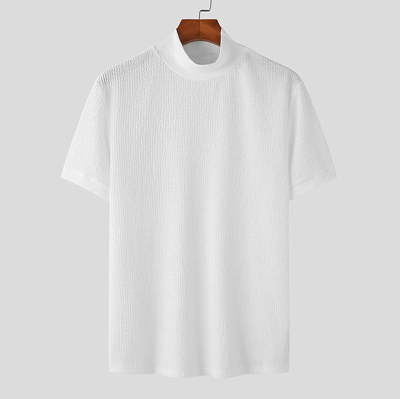 Herren nan kurzärmliges Stehkragen-Feinstrickshirt mit feiner Rippstruktur R&B