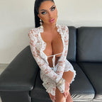 Damen Spitzenbluse mit Rüschendetails und klassischem Ausschnitt R&B