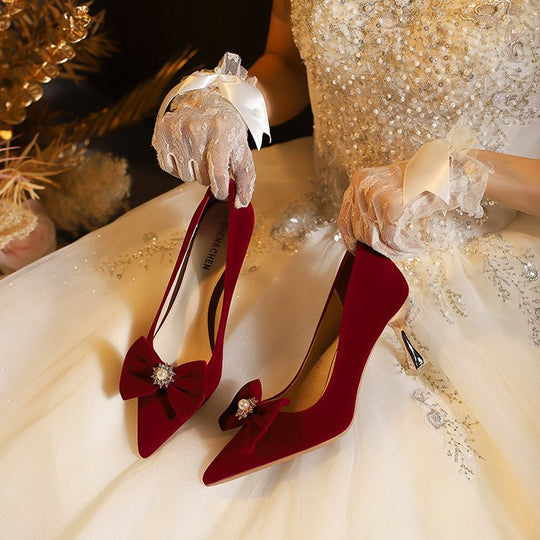 Damen elegante Pumps mit zierlichem Schleifenakzent und glitzernden Applikationen R&B