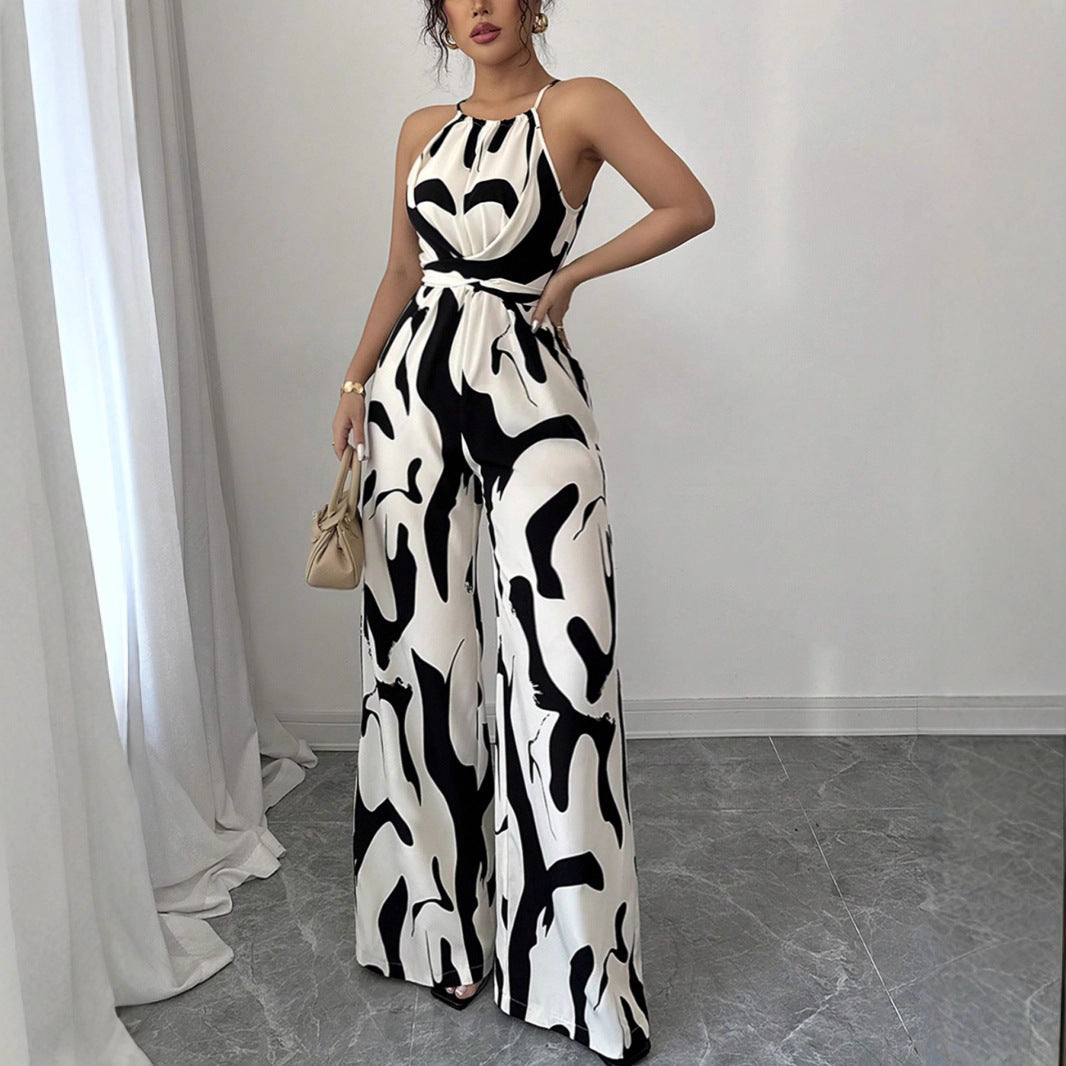 Damen Modischer Jumpsuit mit Spaghettiträgern und weitem Bein R&B