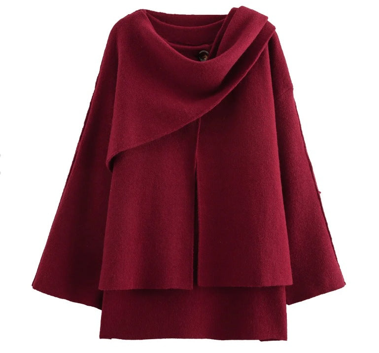 R&B | Mantel - Oversized Fit - Gestrickte Textur - Asymmetrischer Schalkragen - Mittellang
