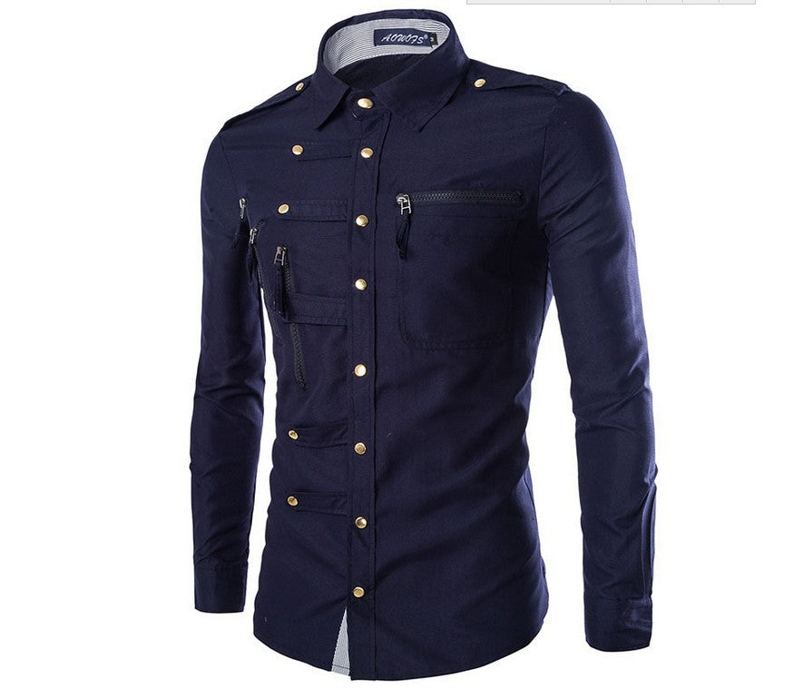 Herren modisches Hemd mit multifunktionalen Taschen und hochwertigem Stoff R&B