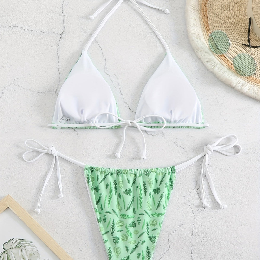 Damen trendiger Triangel-Bikini mit botanischem Muster R&B