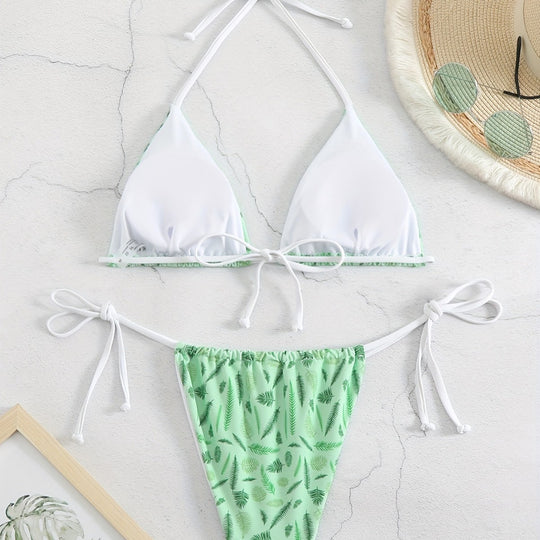 Damen trendiger Triangel-Bikini mit botanischem Muster R&B