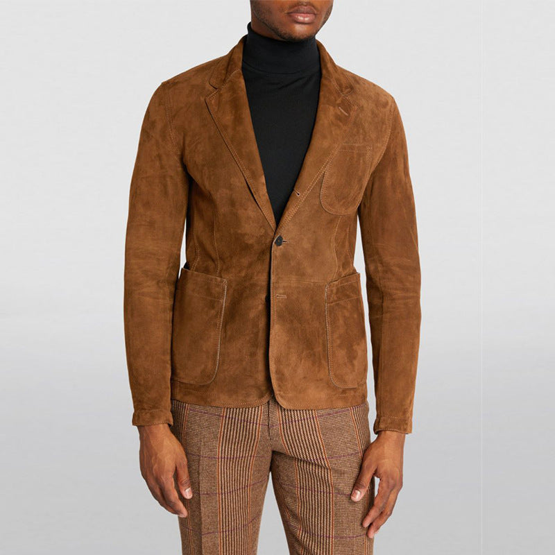Herren Eleganter Wildlederblazer mit modernen Taschen und lässigem Schnitt R&B