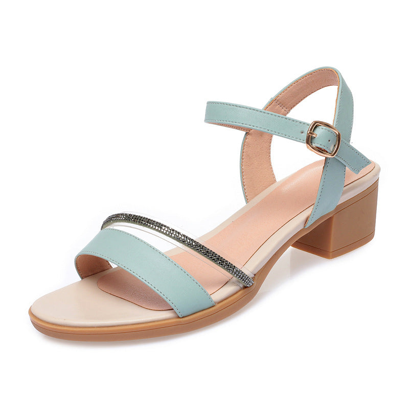 Damen elegante Blockabsatz Sandalen mit verstellbarem Riemen und modischem Schmuckdetail R&B