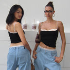 Damen Crop-Top mit zartem Spitzenrand und schmalen Trägern R&B