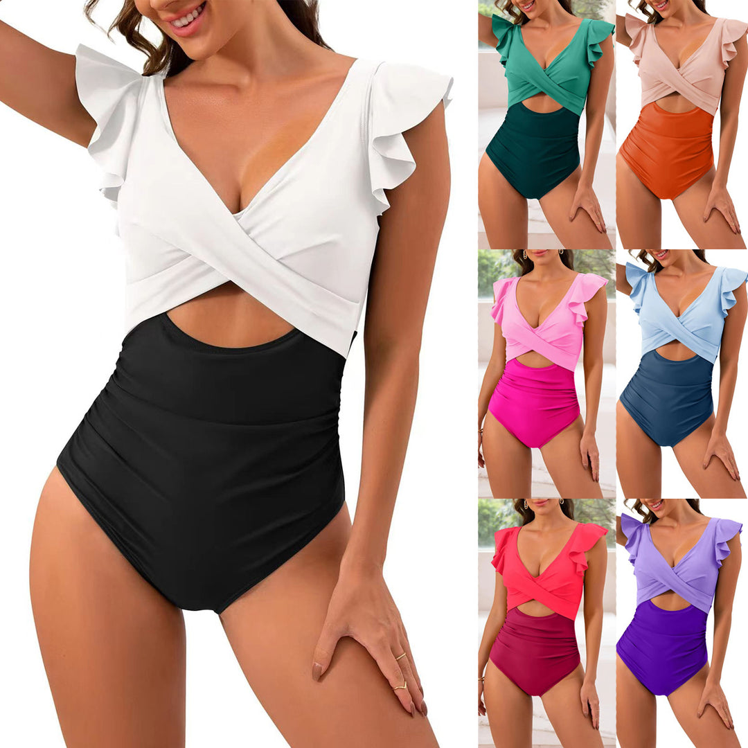 Damen Einteiliger Badeanzug mit voluminösen Rüschen und effektvollem Wickeldesign R&B