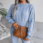 Damen Strickpullover im modernen Zopfmuster mit engem Bund R&B