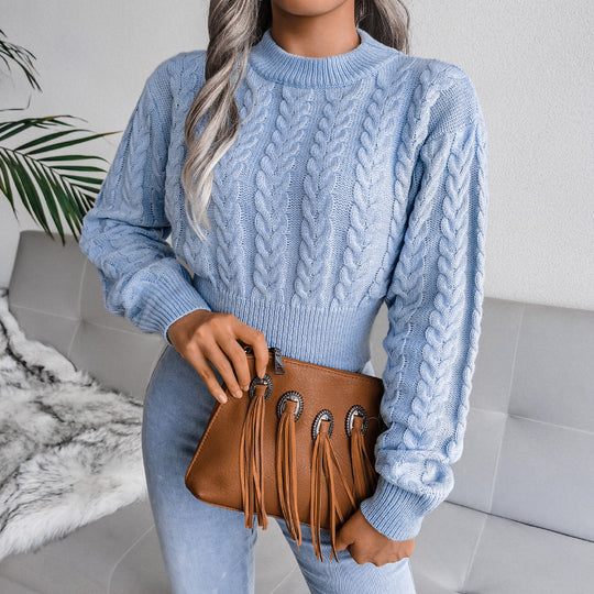Damen Strickpullover im modernen Zopfmuster mit engem Bund R&B