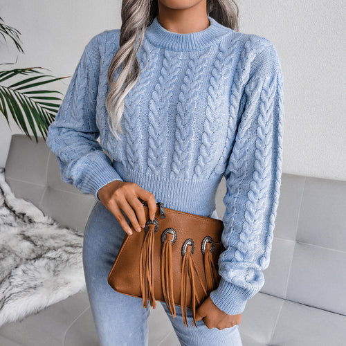 Damen Strickpullover im modernen Zopfmuster mit engem Bund R&B